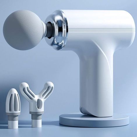 KLVGTIFS PU - Pistolet de massage, mini masseur 6 vitesses, masseur de relaxation des tissus profonds avec 4 têtes de massage (blanc) (1/5)