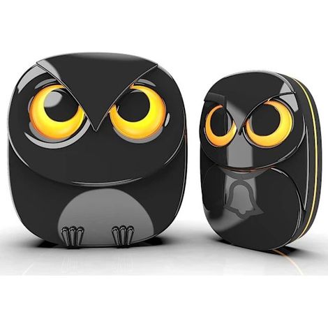 Sonnette sans fil, motif hibou mignon, résistante aux intempéries IP55, avec télécommande et bouton-poussoir pour l'extérieur - Portée sans fil de 300 m (noir)-AquaForge (1/5)