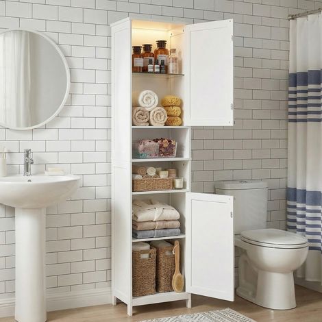 Colonne de Rangement Salle de Bain, avec Éclairage, Étagères Réglables, Gain de Place, Largeur 40 cm, Blanc