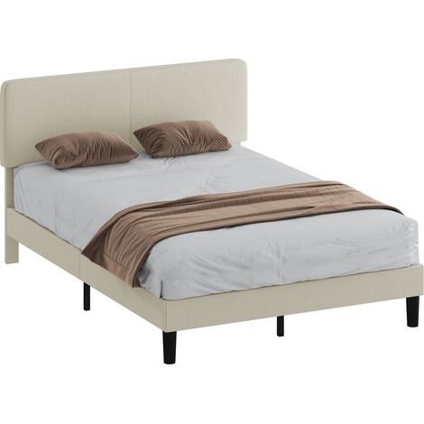 HOMCOM somier 160x200 cm con cabecero ajustable, estructura de cama, tapizado en pana, láminas de madera, fácil de montar, gris claro