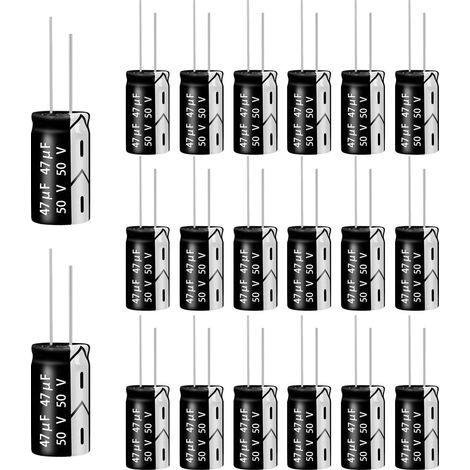 20 - Condensateur électrolytique - Composant électronique - Capacité 47µF Tension 50V Pour appareils électroménagers et bricolage Aluminium 6x12mm (1/5)