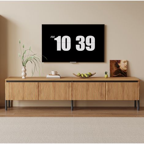 Mobile TV 180x35x43 cm, con quattro ante effetto ondulato, doppio vano chiuso, passacavi, MDF e truciolato naturale (1/5)