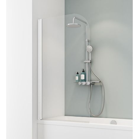 Schulte Duschwand für Badewanne 1-teilig schwenkbar - 80 x 140 cm, Glas: 5 mm Sicherheitsglas Klar Hell, Profil: Alpin Weiß