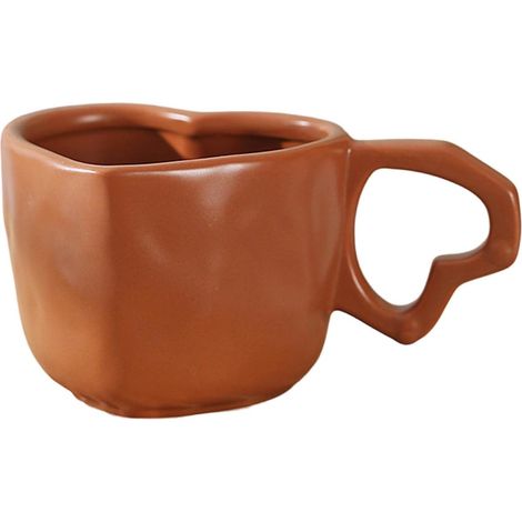 Tazas de café de cerámica de 355 ml con asa para el Día de San Valentín, bodas, centros de mesa, tazas de café rojas y rosas en forma de corazón, regalo ideal (A-marrón)