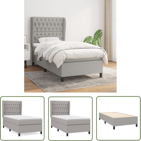 The Living Store Sommier à lattes de lit et matelas Gris clair 90x190 cm Tissu - Lit Plateforme - Lit Double - Literie - Matelas Ressorts Ensachés - Têtière Ajustable (1/5)