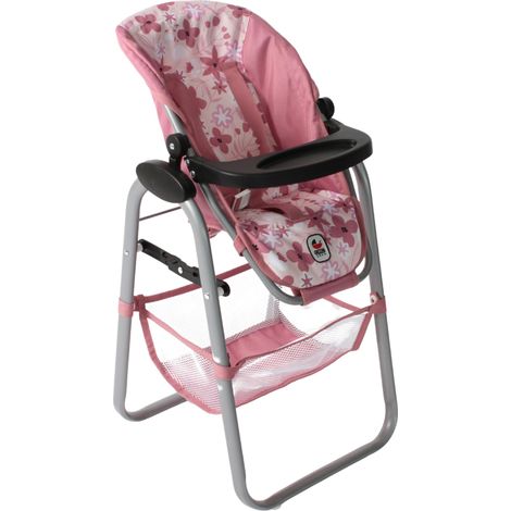 Chaise Haute pour poupée - Flowers Rose - Réglable (1/5)
