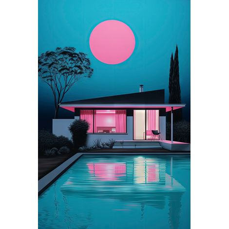 Tableau sur verre synthétique villa au crépuscule 80x120 cm - Impression sur Verre synthétique - Image HD  imprimée sur Verre synthétique - Tableau mural décoratif - Fabriqué en France (1/5)