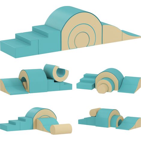 5-teiliges Softbaustein-Set für Babys & Kleinkinder, Schaumstoff, Kunstleder, 5 kreative Formen, Indoor-Set zum Klettern, Krabbeln, Spielen, Grün