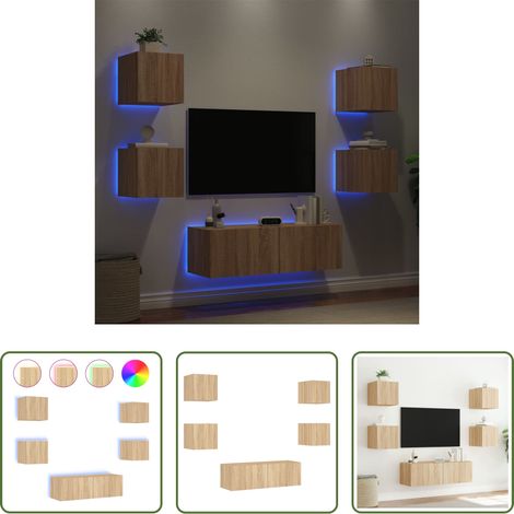 LED-Leuchten - 5-tlg. TV-Wohnwand mit LED-Leuchten Sonoma-Eiche (1/5)