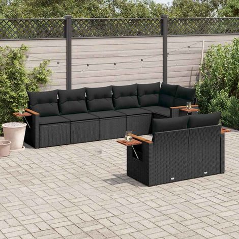 vidaXL Salon de jardin 8 pcs avec coussins noir résine tressée (1/3)