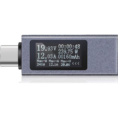 Testeur de puissance USB C, testeur de tension et de courant de type C, capacité de la banque d'alimentation, temps de travail, ampèremètre, voltmètre, cable USB, chargeur, détecteur, affichage LED (1/5)
