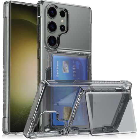Custodia Smoke per Samsung Galaxy S25 Ultra - nera trasparente, con slot per carte e funzione di supporto (1/2)