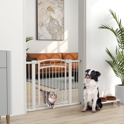 Cancelletto di sicurezza per animali 77 cm, regolabile 76-104 cm, con porticina, bianco DESVIAE (1/5)