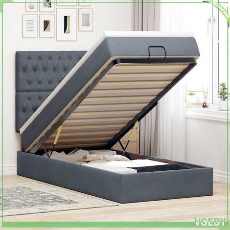 Cadre de lit ottoman avec matelas - 3314373 - 100x200 cm - Velours gris foncé - Rangement sous-lit hydraulique (1/5)