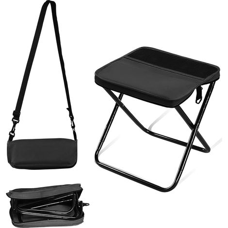 Noir,Tabouret Pliable Sac à Dos, Grand Noir - Siège Pliable Portable avec Sangle, 120kg Charge Max pour Camping, Randonnée, Pêche, Jardin, Voyage (1/5)