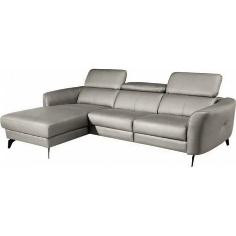 Canapé d'angle en cuir de luxe italien 5 places BERTI, gris clair, angle gauche