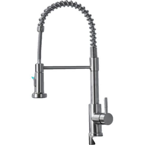 Grifo de cocina de acero inoxidable, 38 cm de altura, 20 cm de alcance del caño, caño giratorio de 360 ​​grados, modos de chorro y rociador. (1/5)