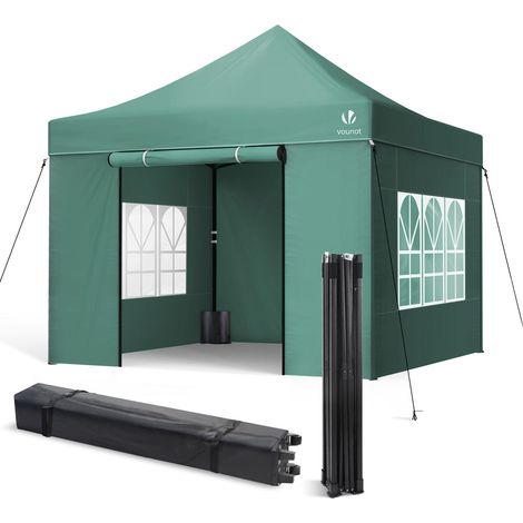 VOUNOT Carpa Plegable Gazebo 3x3m con 4 Paredes, Cenador Impermeable Pabellón de Jardín, Color Verde (1/5)