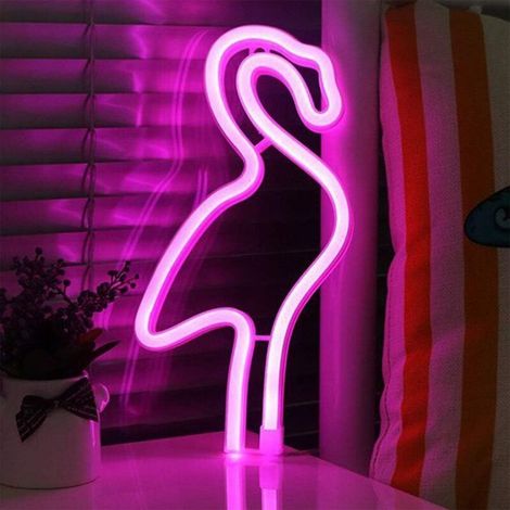 LED Flamingo rose en forme de signe Neon Light USB 3 Pôles AA Powered Flamingo Night Light Se connecter décorations de Noël de vacances Décor lumière chambre Décorations de fête d'anniversaire de mar- (1/5)