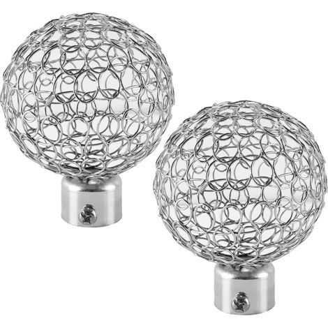 Lot De 2 Embouts Décoratifs Pour Tringle À Rideaux, Boule Creuse Argentée, Diamètre Intérieur 25 Mm (1/5)