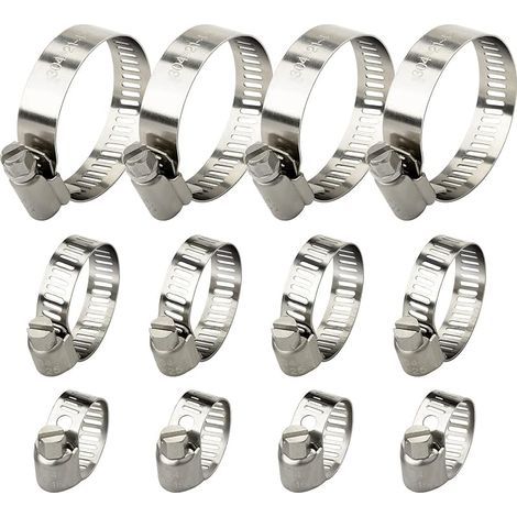 12 Pcs Collier de Serrage Ajustable en Acier Inoxydable Tuyaux Clips Fixation Réglable(10-16 mm 16-25 mm 21-44 mm) (1/5)