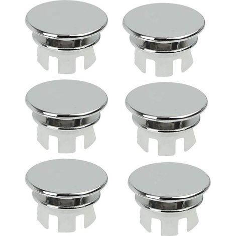 Lot de 6 bouchons de trop-plein chromés pour lavabo de salle de bain, toilettes, trop-plein, trou de drainage, partie ronde (1/5)