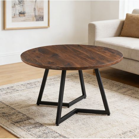 Tavolo da pranzo rotondo 110 x 110 x 75 cm in MDF con gambe in metallo colore noce (1/5)