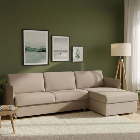 Sofá cama con chaise longue Scordia, desenfundable, con cajón Made in Italy, hidrófugo multiposición, 260x160 cm (1/5)