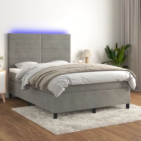Lit Adulte - Sommier tapissier matelas et LED - Ensemble de lit tapissier - Chambre Intérieur - Gris clair 140x200 cm Velours XJDT120895 (1/5)