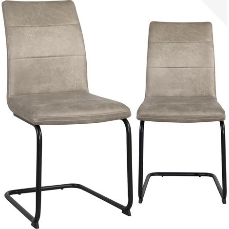 Ensemble de 2 chaises de salle à manger au design rétro, assise confortable avec revêtement texturé effet cuir synthétique, pieds en métal cantilever noir SIAM (beige) (1/5)
