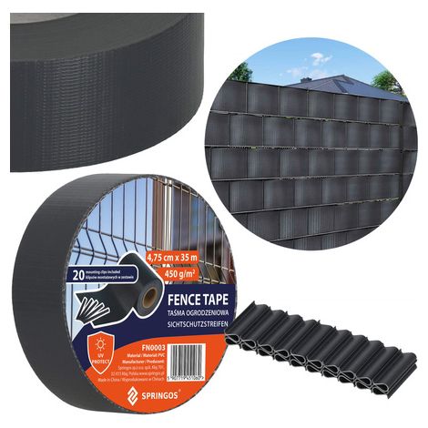 Cinta de Valla PVC de 35m x 4,75 cm 450 g/m2 con 20 Clips, Antracita (1/5)