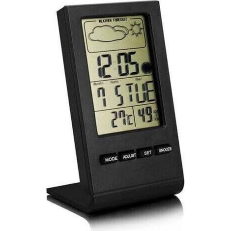 Station météo sans Fil, Thermomètre Hygromètre Baromètre Intérieur Extérieur, Horloge Numérique Réveil avec capteur extérieur Affichage Heure Date Jour Phase de Lune(Noir) (1/3)