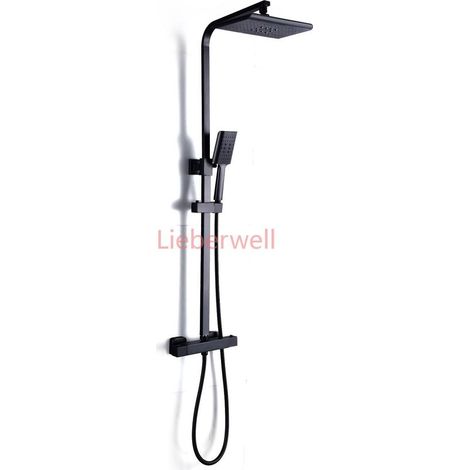 30-Inch Adjustable LIEBERWELL Thermostatic Shower System with Slide Bar, Solid Brass Rain and Handheld Shower Combo, Black Bathroom Upgrade (1/5)