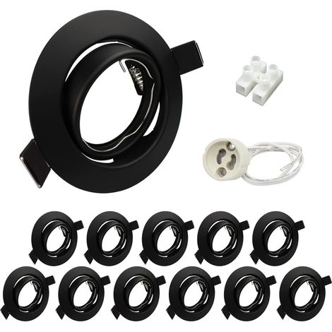 Projecteurs Spot Encastrable GU10 Noir Orientables 30°,12x Cadre De Montage Encastrable 68mm Avec Douille GU10, Cadres Pour Spots Encastré 220V (1/5)
