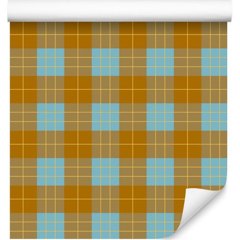 Gelb-blau karierte Tapete, Gold und Türkis, 50 x 1000 cm (1/5)