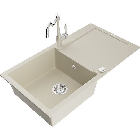 Mexen Leo fregadero de granito de 1 seno con escurridor y grifo de cocina Carla, beige - 6501-69-670700-00 (1/5)
