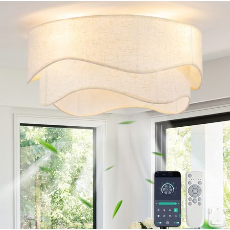 Plafón ventilador 50 cm blanco y dorado de tela para dormitorio, 6 velocidades - CHICFURN (1/5)