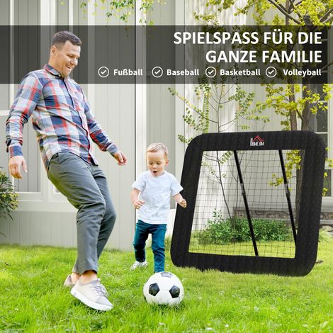 Mur d'entraînement de football 128x118 cm avec rebord de protection et piquets, réglable sur 5 positions, portable, but pour jeunes, noir (1/4)