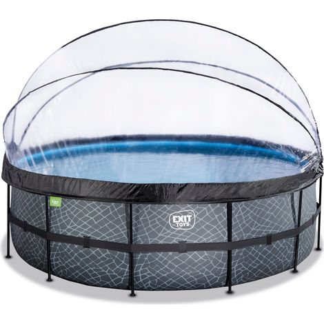EXIT Stone pool 15ft x 48in with sand filter pump and dome - grey