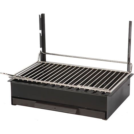 Le Marquier – Barbecue à charbon encastrable 48 x 28 cm – Acier noir – Grille inox réglable sur 3 niveaux – Pour 4 à 6 personnes