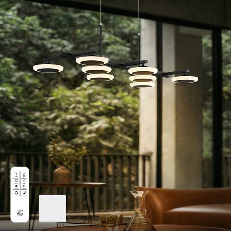 Mai & Mai Pendelleuchte Esstisch 72cm LED Hängelampe für Esszimmer, dimmbar Hängeleuchte mit Fernbedienung, 32W matt Schwarz Esstischlampe für Wohnzimmer Schlafzimmer Alivetta3377