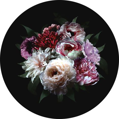papier peint panoramique rond adhésif nature morte de fleurs multicolore sur noir  - ESTAhome (1/5)