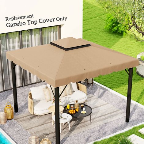 Toiture de remplacement pour tonnelle 3 x 3 m, bâche double avec 8 trous de drainage, kaki (1/5)