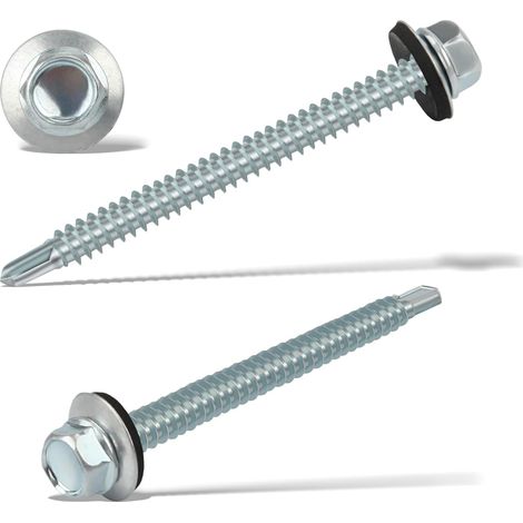 60PCS Vis Autoforeuse Metal 6,3x75 mm Vis Autoperforante Inox Bac Acier Hexagonale Vis Autoperceuse pour Metal Vis Etanche Avec Joint Tole Toiture Autoforante Auto Foreuse pour Plus Fixation(Argenté) (1/5)