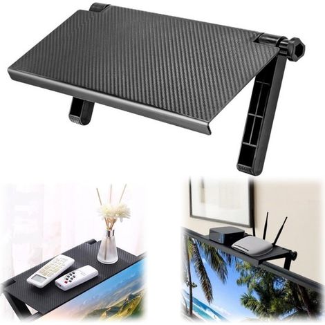 Soporte para monitor de TV, Estante para TV, Estante ajustable, routers, mandos a distancia y consolas de videojuegos (33 x 16 cm, Negro) (1/5)