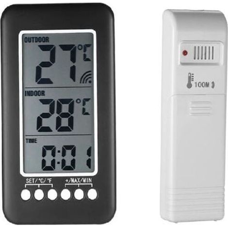 Thermomètre Interieur et Exterieur sans fil 2 en 1 Horloge Thermomètre LCD ℃ / ℉ Thermomètre Intérieur / Extérieur Numérique Horloge Mesure de Température avec Transmetteur (1/4)