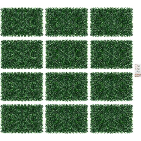 Lot de 12 panneaux muraux de plantes artificielles, 40 x 60 cm, haie brise-vue, décoration murale en polyéthylène de qualité supérieure, bricolage mural pour balcon, jardin, terrasse, mariage (1/5)