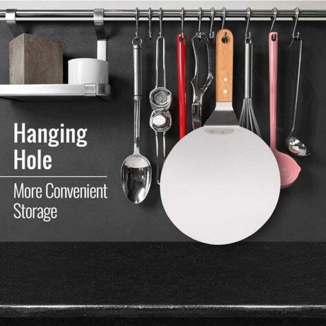 Pelle À Pizza - Acier Inoxydable - Manche Bois - 25,5 cm Surface - 43,5 cm Longueur Totale - Marron Argent - 1 Pièce (1/4)