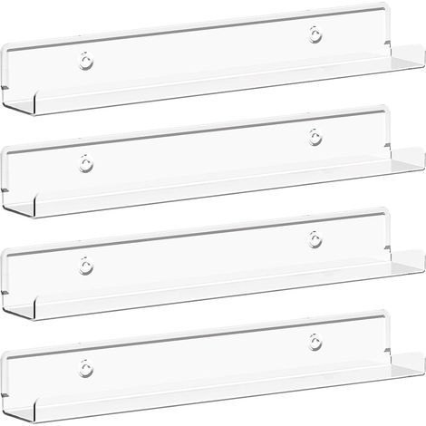 Étagères Flottantes pour Disques Vinyles, Lot de 4 Étagères Murales en Acrylique Clair 30 cm, Décoration pour Livres/Photos/Maquillage, Chambre, Salon, Salle de Bain, Rangement et Organisation (1/5)