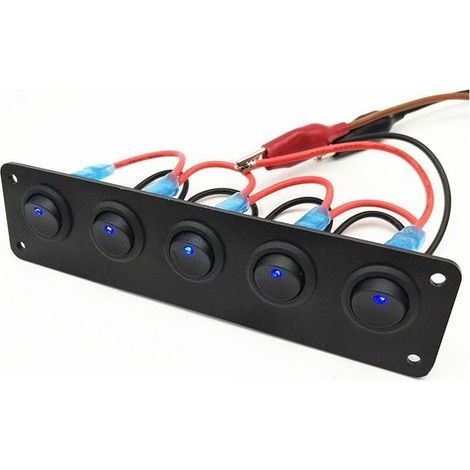 5 Gang 3 Pin Rocker Switch Panel 20A Étanche On Off 12V Vert Interrupteur à Bascule pour Voitures Camions Bateaux (1/5)